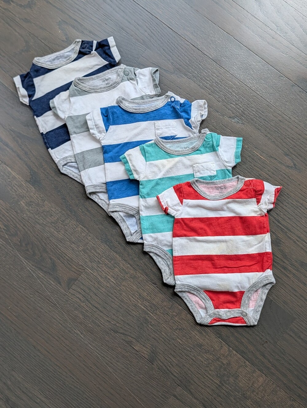 Carter's Baby Boy's Short Sleeve Striped Colorful Bodysuit Onesies, Newborn